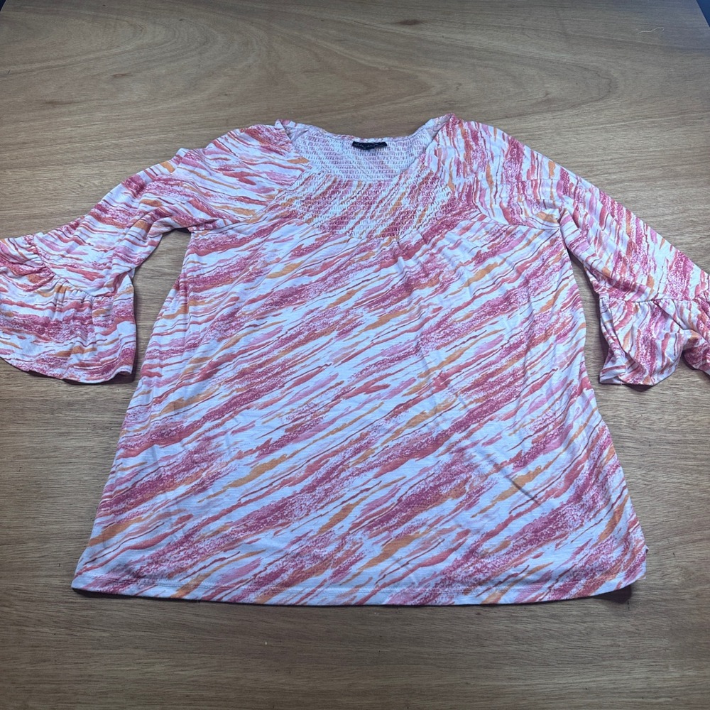 Alison Andrews Womens XL Pink Orange Abstract Bell‎ Sleeve Peasant Top